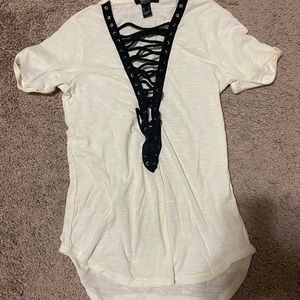 Cream front criss cross t-shirt